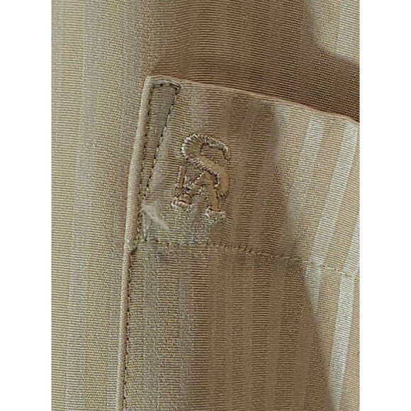 Stacy Adams Mens Long Sleeve Striped Dress Shirt Size 16 34/35 Beige Polyester - Picture 6 of 16